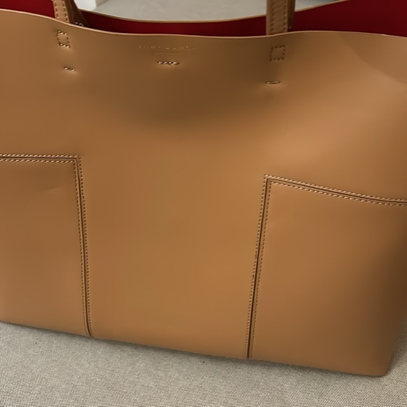 Authentic Tory Burch Block T Tote Tan Bag shoulder purse - Picture 5 of 11